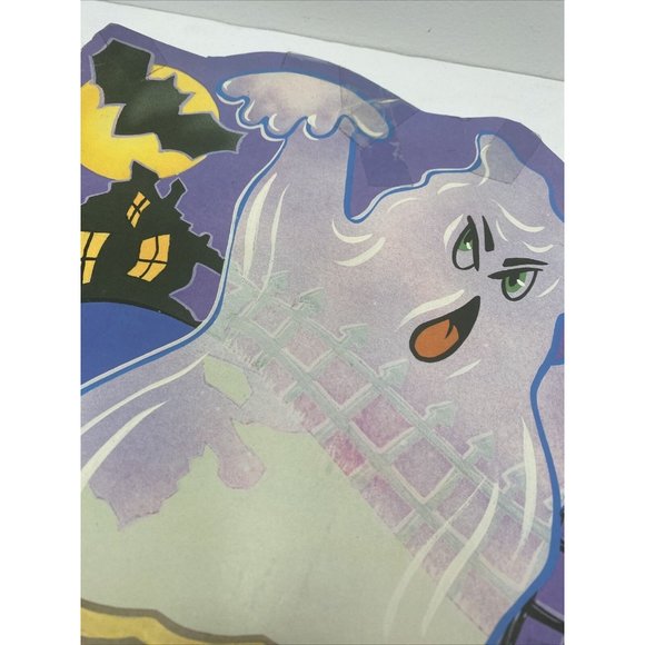 Vintage Halloween Decorations Cardstock Decor Ghost in Pumpkin Two Sided Velvet - Picture 9 of 9